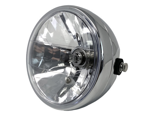 CHROME Steel 6.5" 6 1/2" 12V 35W E-marked Project Retro Motorbike Trike Headlight CHROME Steel 6.5" 6 1/2" 12V 35W E-marked Project Retro Motorbike Trike Headlight