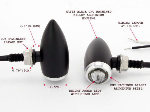 High Quality Matt Black & Silver Brushed Ally Bullet LED Custom Retro VIntage Motorbike Indicators