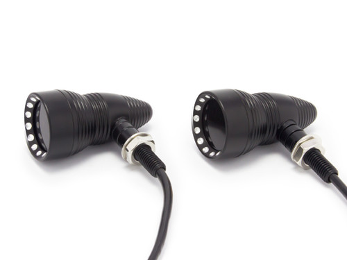 Matt Black Cone Shaped Aluminium Retro Vintage LED Indicators / Turn Signals with Smoked Lense