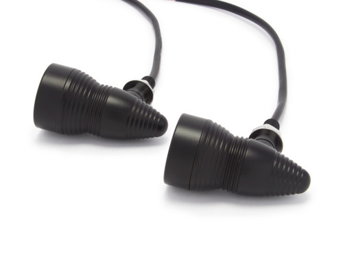 Matt Black Cone Shaped Aluminium Retro Vintage LED Indicators / Turn Signals with Smoked Lense