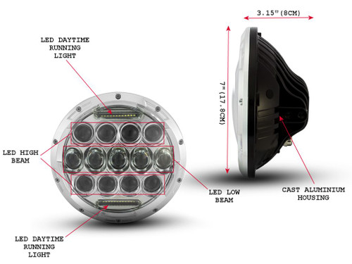 7" 75W Chrome Multi Projector LED Headlight Insert with Daytime Running Lights