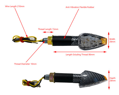 Carbon Look LED Indicators - Long Stem with Amber Tips