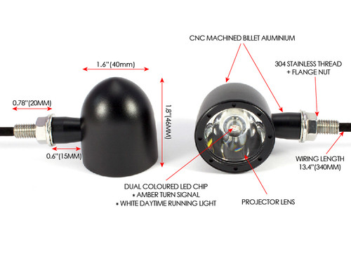 Black CNC Billet Ally Integrated LED Motorbike Driving Lights DRL and Indicators