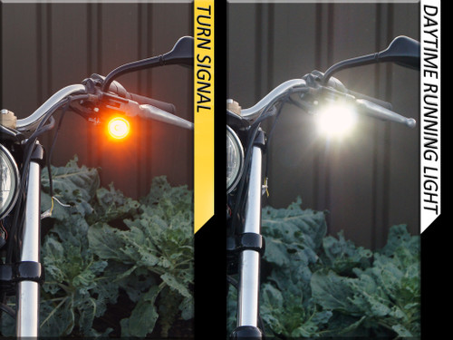 Black with polished Bezel CNC Billet Ally Integrated LED Motorbike Driving Lights DRL and Indicators