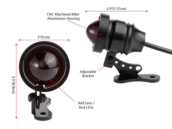Black CNC Machined Ally Vintage Retro Custom LED Stop Tail Light Red Lens