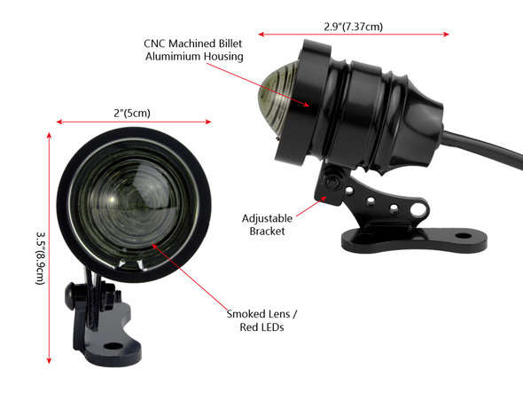 Black CNC Machined Ally Vintage Retro Custom LED Stop Tail Light Smoked Lens