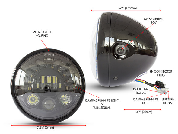 7.5" Projector LED Custom Retro Motorbike Motorcycle Headlight with Indicators Turn Signals 7.5" Projector LED Custom Retro Motorbike Motorcycle Headlight with Indicators Turn Signals