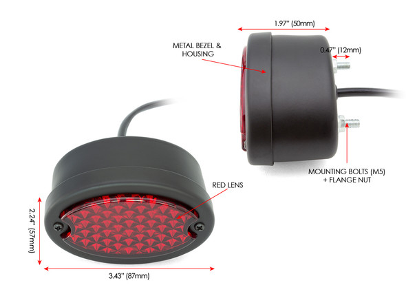 Black Motorbike LED Stoplight Taillight Red Lens for Project Custom Classic Bike