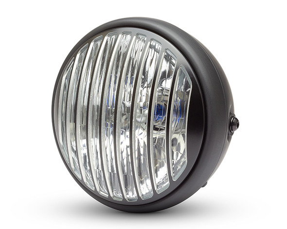 Motorbike 7.7" Headlight with Contrast Cut Prison Grill - 55W for Custom Retro Project