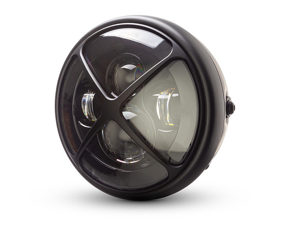 Motorbike Headlight LED 7.7" with X-Shaped Grill - Retro Cafe Racer & Scrambler