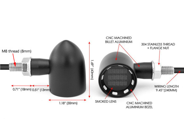 LED Indicators - BLACK with LED Indicators & Contrast Cut Black Bezel Inserts - Bullet Design - Integrated with Driving Lights DRL