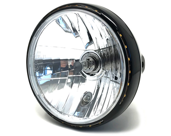 Retro 7.5" Headlight 55W with Slim Halo Ring - Black - Homologated