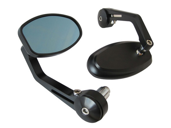 Motorbike Handlebar Bar End Mirrors - Round with Blue Tinted Glass