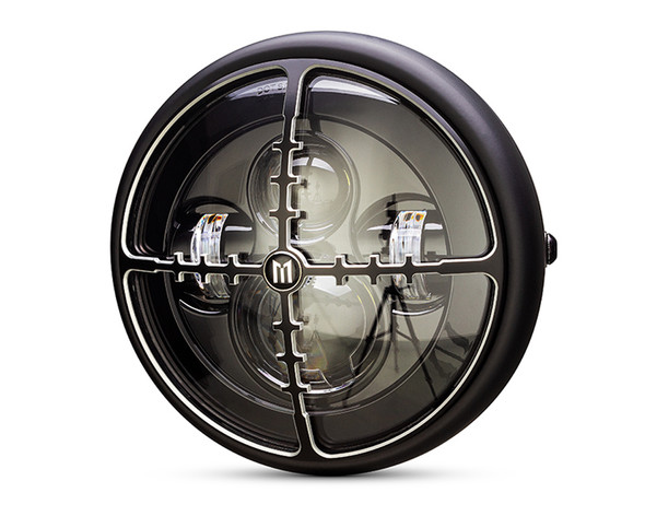 Motorbike Headlight LED 7.7" with Target Design Grill for Retro Cafe Racer & Streetfighter Motorbike Headlight LED 7.7" with Target Design Grill for Retro Cafe Racer & Streetfighter