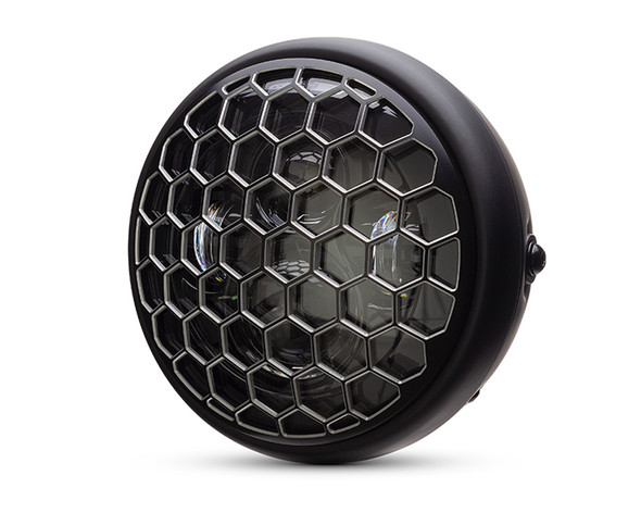 Motorbike Headlight LED 7.7" with Honeycomb Grill for Retro Cafe Racer & Streetfighter