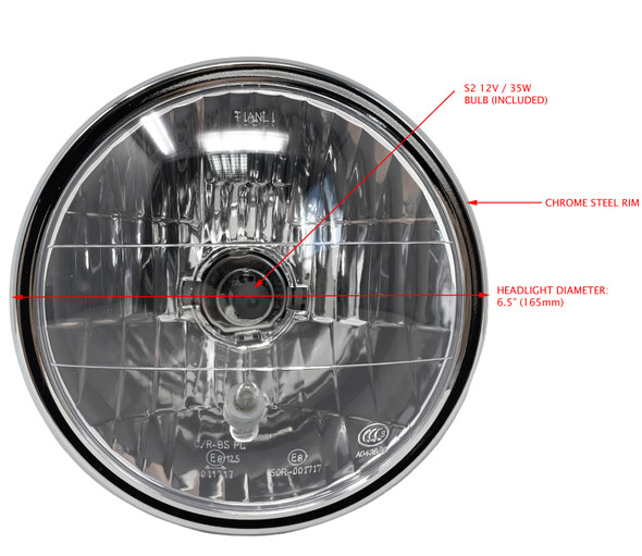 Motorcycle Headlight Black Metal With Chrome Bezel Custom Project Retro 