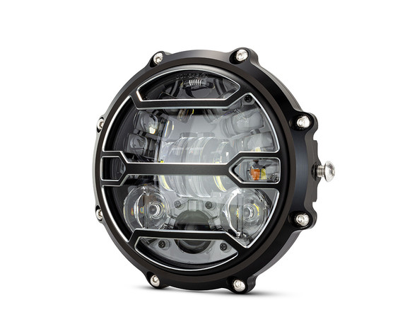 Motorbike LED Headlight 7" with Driving Lights for Street Bikes - Black