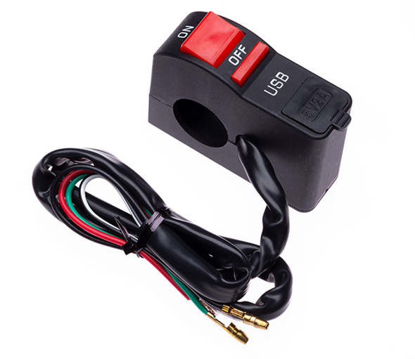  Motorcycle On Off Kill Switch with USB Port fits 22mm 7/8 inch Handlebars