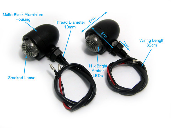 Matt Black Custom Aluminium Motorcycle Motorbike LED Indicators / Turn Signals