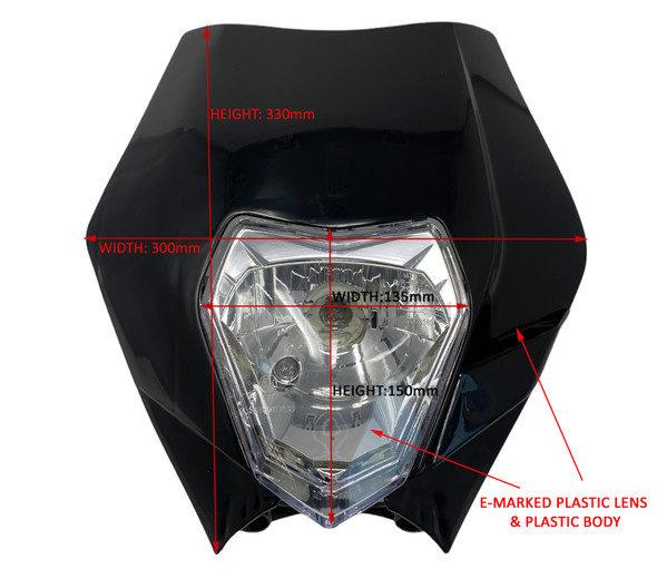 Good Quality E-Marked Black Motorcycle Headlight For Off-road And Streetfighter Motorbikes