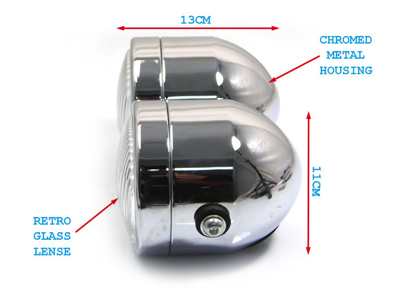 Pair of Chrome Streetfighter Retro Trike Motorcycle Motorbike 35 Watt Headlights