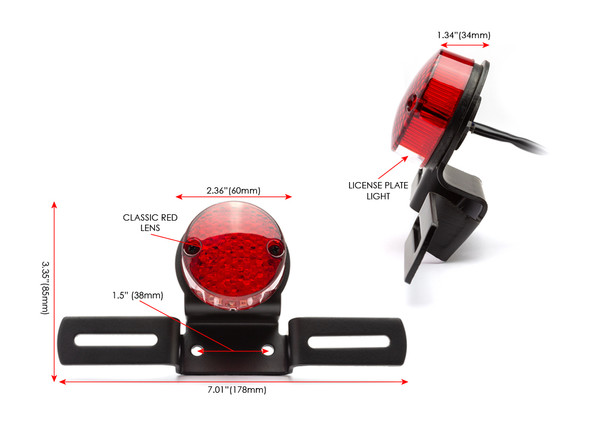 Black Classic Round Style Bulb Stop Light / Tail Light For Project Motorcycles Motorbikes