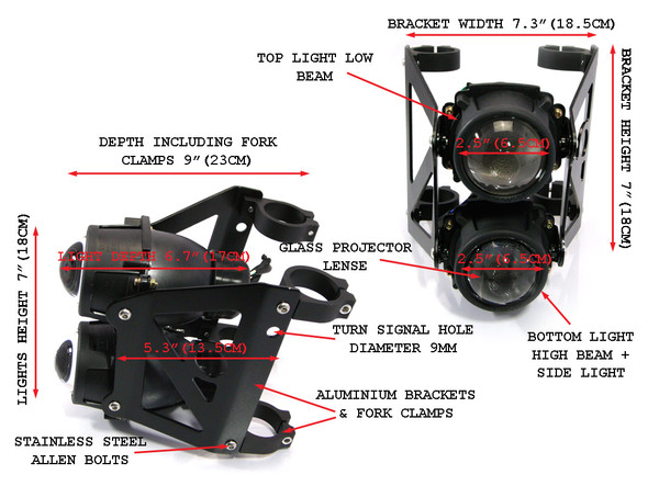 Dual Stacked Streetfighter Projector Black Motorbike Headlight Forks (size options available)