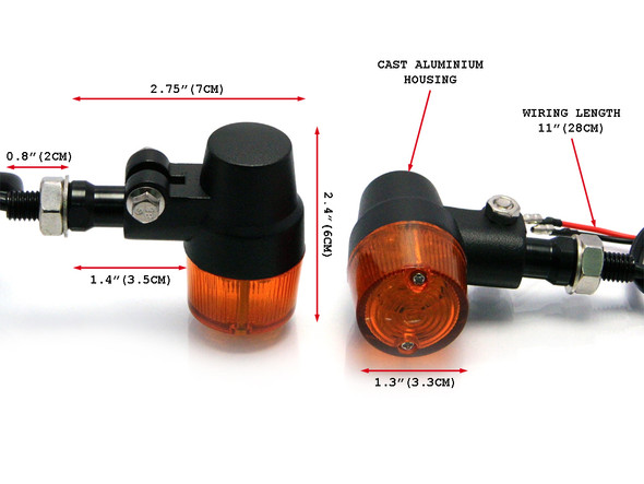 Pair of Black Alloy Retro LED Amber Lens Indicators for Motorbikes Motorcycles Trikes