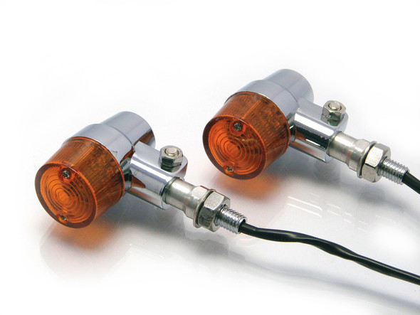Pair of Chrome Alloy Retro LED Amber Lens Indicators for Motorbikes Motorcycles Trikes