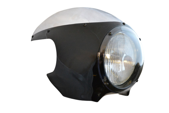 BLACK Cafe Racer Fairing Cowl with Clear Windshield and 6 3/4" Chrome Headlight