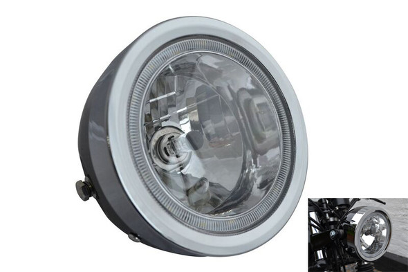 BLACK 6.5" 6 1/2" 12V 35W Project Retro Motorbike Trike Headlight with LED Halo Ring