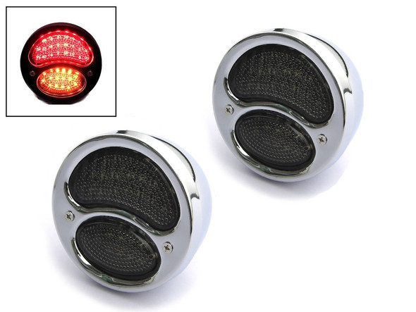 Pair of Chrome Vintage Style Car Integrated LED Stop Tail Lights with Indicators