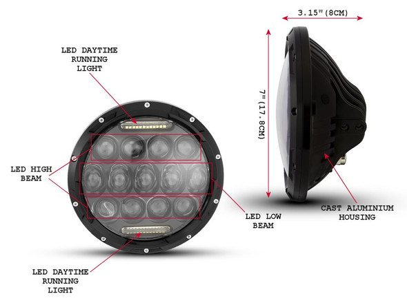 7" 75W Black Multi Projector LED Headlight Insert with Daytime Running Lights 7" 75W Black Multi Projector LED Headlight Insert with Daytime Running Lights