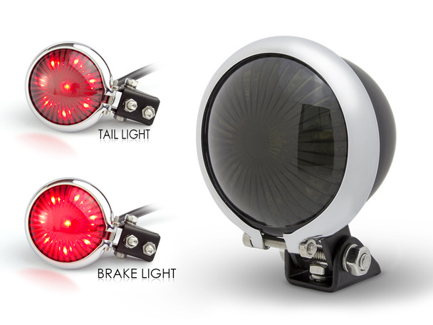 Matt Black LED Stop Taillight with Chrome Bezel for Retro Vintage Project Custom Motorcycle Motorbike