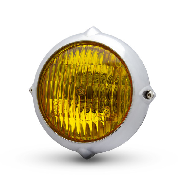 5.5" Headlight for Retro Custom Project Polished with Yellow Lens
