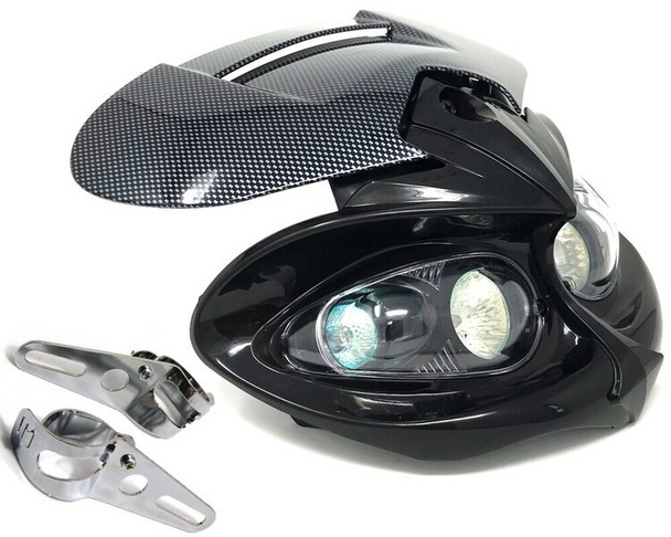 Motorbike Headlight & Brackets for Streetfighter Custom Project Bike Carbon Look