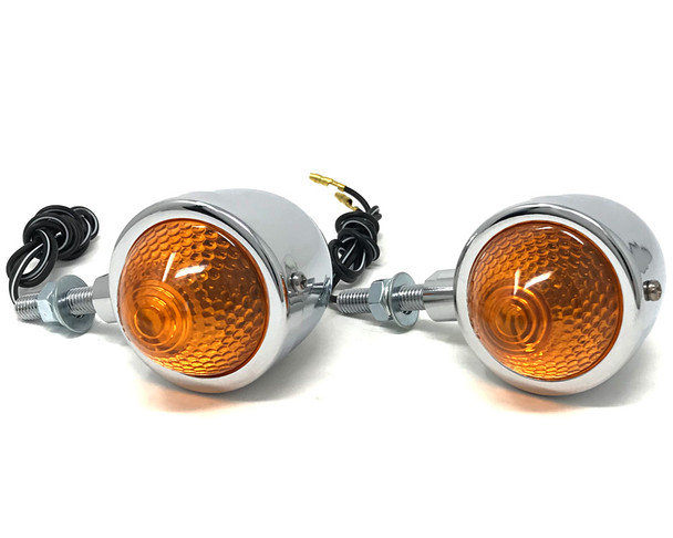 Motorbike Indicators Turn Signals Retro Classic Custom Bikes Trikes - Chrome Metal