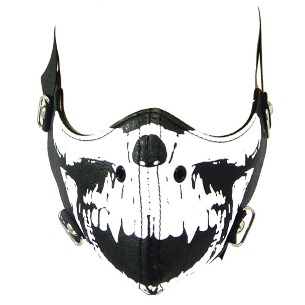 Black Skull Bikers Face Mask - Bike Riders - PU Synthetic Leather - One Size