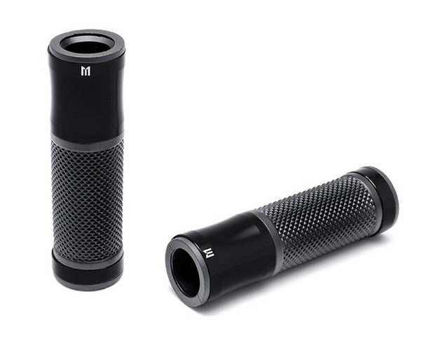 Motorcycle Black Hand Grips for 22mm 7/8" Handlebars - Aluminium and Rubber