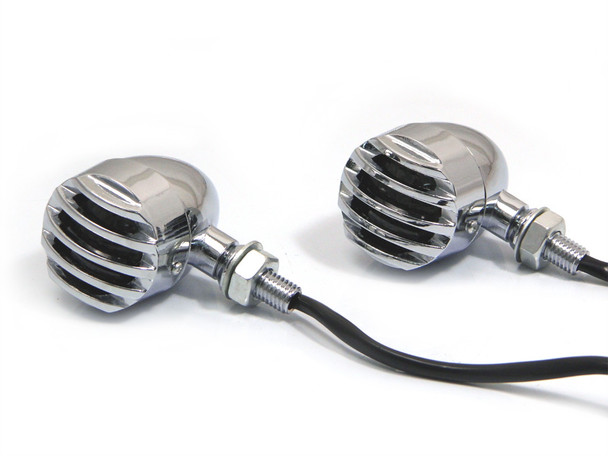 Prison Style Chrome Steel Motorcycle Motorbike LED Indicators Turn Signals  - Universal Fit