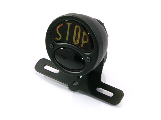 Black Vintage "STOP" Universal Motorcycle Motorbike Stop/Tail Light - Bulb Type