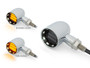 Chrome Mini LED Motorbike Indicators - CNC Aluminium with Black Bezel featuring Polished Inserts - PAIR