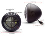 Motorbike Headlight LED 7.7" + Grill for Retro BMW Custom Cafe Racer & Scrambler