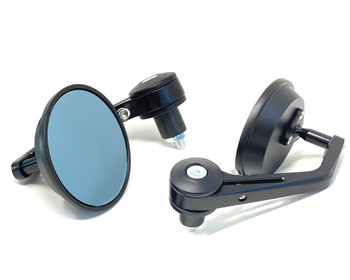 Motorbike Handlebar Bar End Mirrors - Round with Blue Tinted Glass