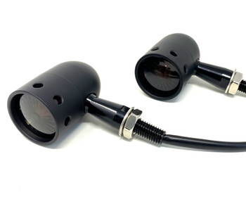 Black Aluminium Cafe Racer / Custom Bike Drilled Indicators fits most ...