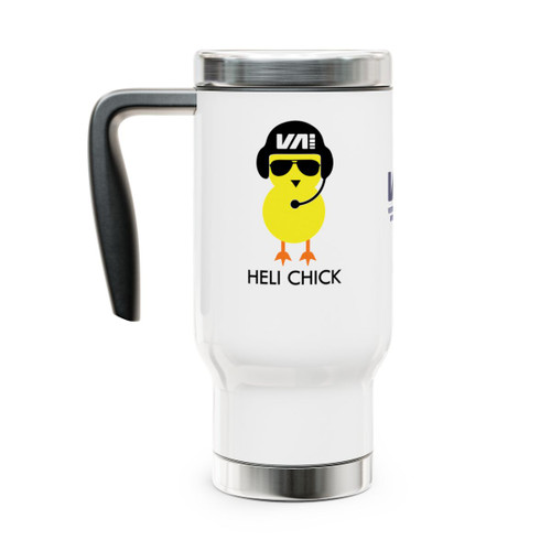 HELI CHICK 14oz. White Stainless Steel Travel Mug with Handle HELI CHICK 14oz. White Stainless Steel Travel Mug with Handle