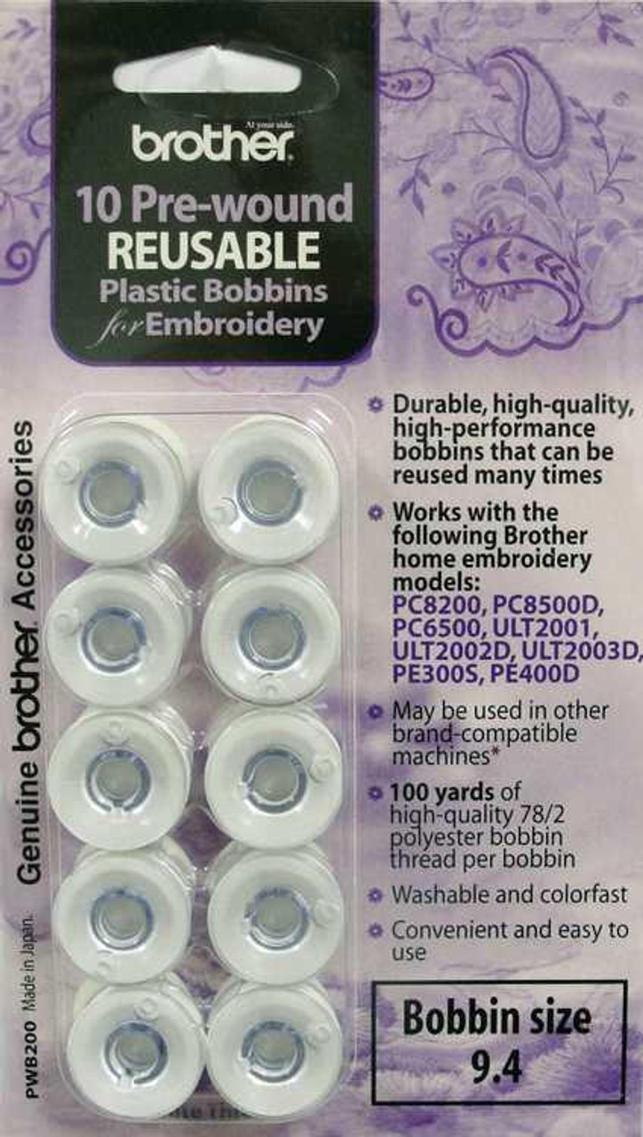 Pre-wound Embroidery Bobbins, #90 white, 9-pack 11.5 size Brother