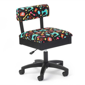 Arrow Hydraulic Lift Sewing Chair in Riley Blake Black Fabric