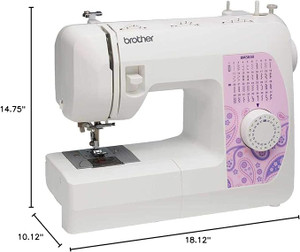 Brother BM3850 Sewing Machine with Wide Extension Table angled view with measurements