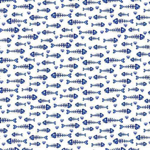 Benartex Fabric - Fish Bones - White